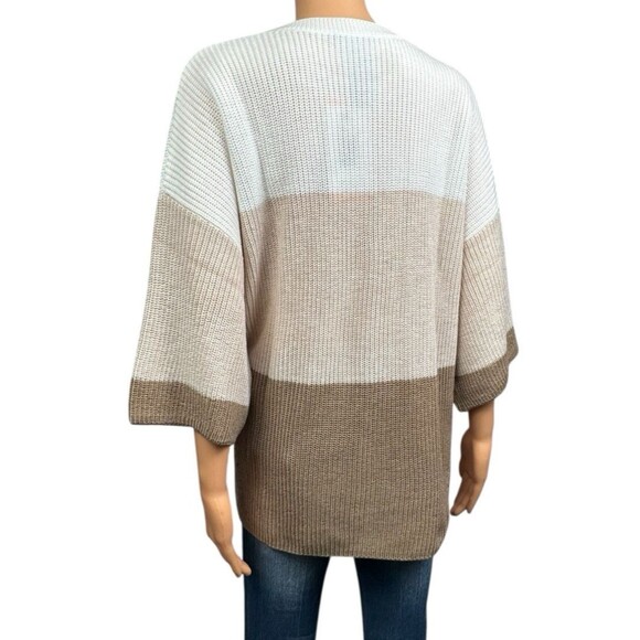 Matty M Womens Sweater XXL Knitted Taupe & White Elbow Sleeves Pullover Brown - Picture 5 of 10
